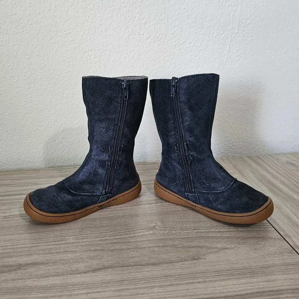 Livie & Luca Navy Blue Glitter Suede Boots Girls US Size 10 Side Zipper